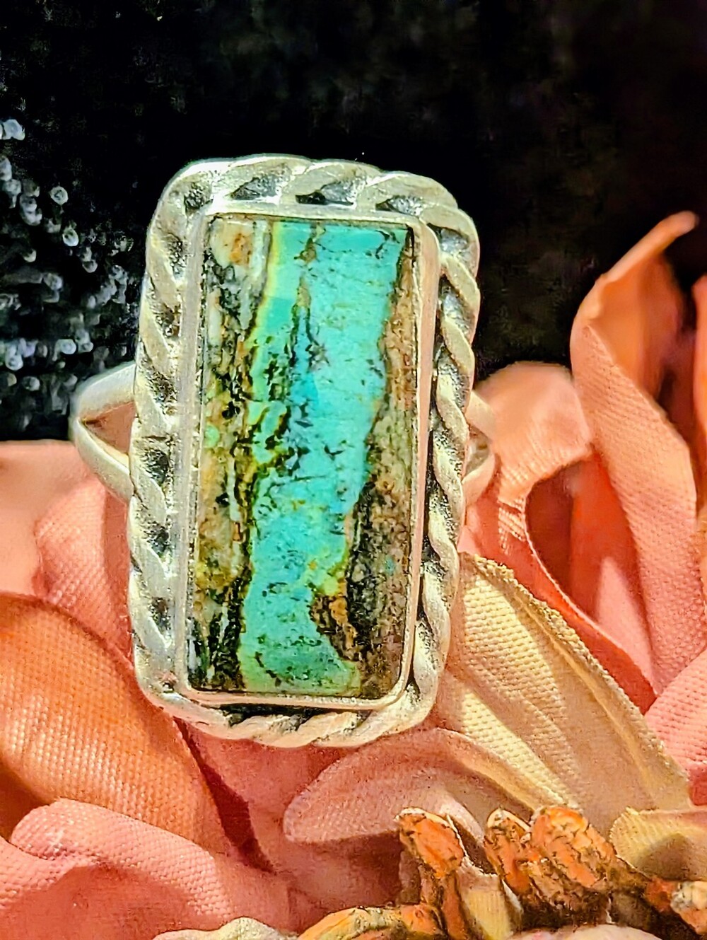 Blackjack Turquoise Rectangle Statement Ring Matte finish 925 Sterling silver - Picture 7 of 7
